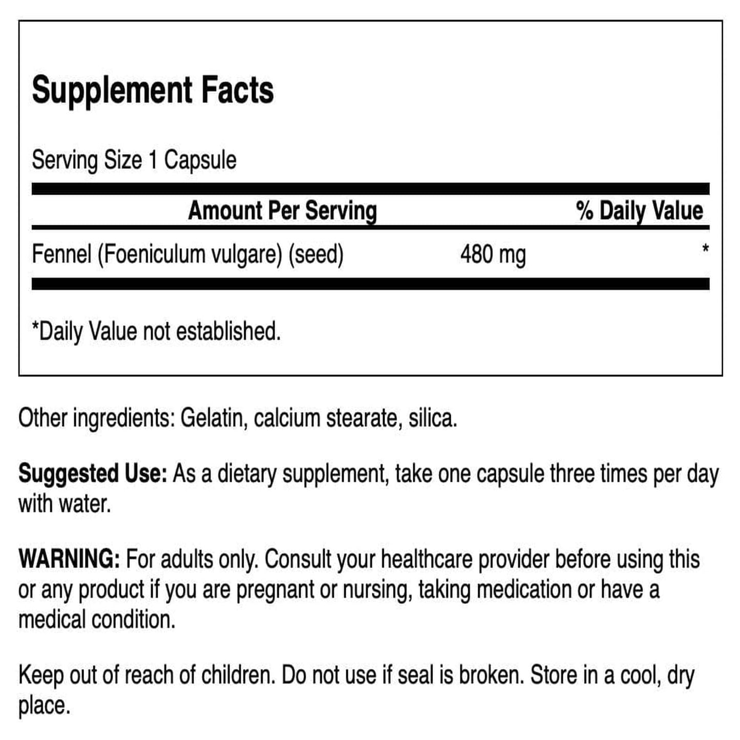 Swanson Fennel 480 Milligrams Capsules, 100 Count