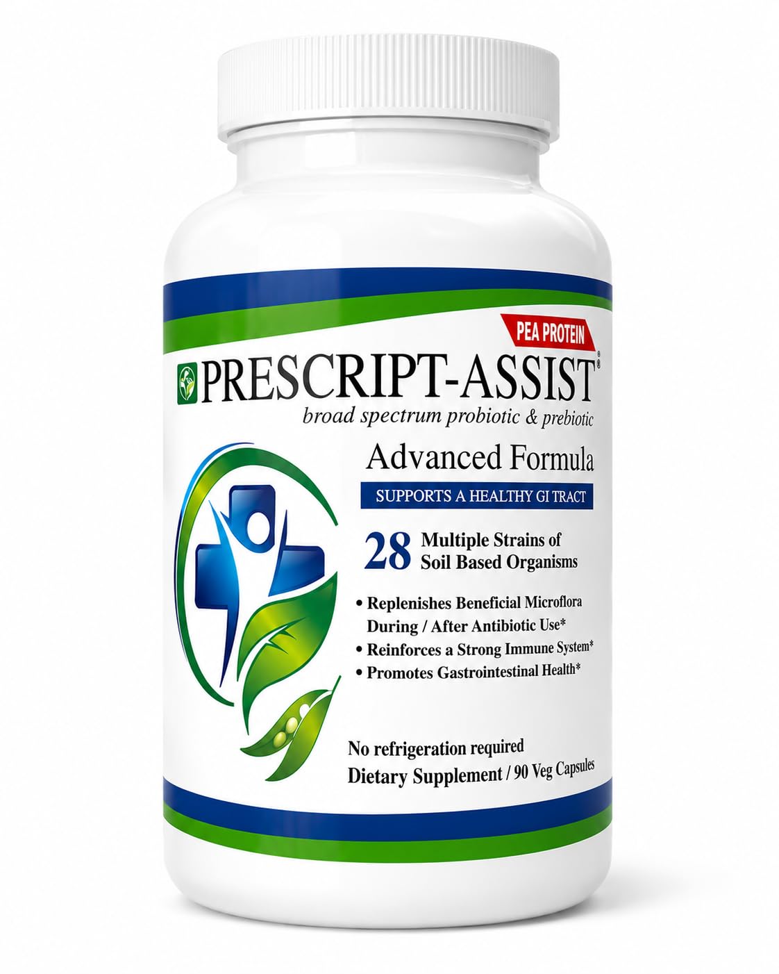 Prescript-Assist Advanced Formula with Pea Protein 28-Strains Soil Microflora Probiotic & Prebiotic for Adults, Soil-Based Probiotics for Gut Health & Digestion, No Refrigeration Needed Capsules, 90 Count