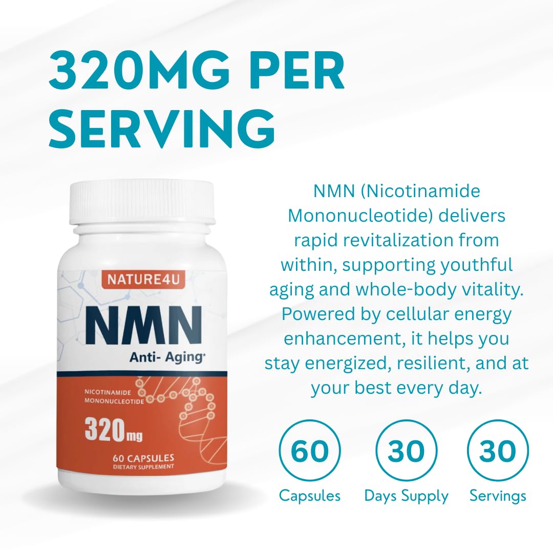 Nature4U NMN (Nicotinamide Mononucleotide) 320mg Capsules, 60 Count