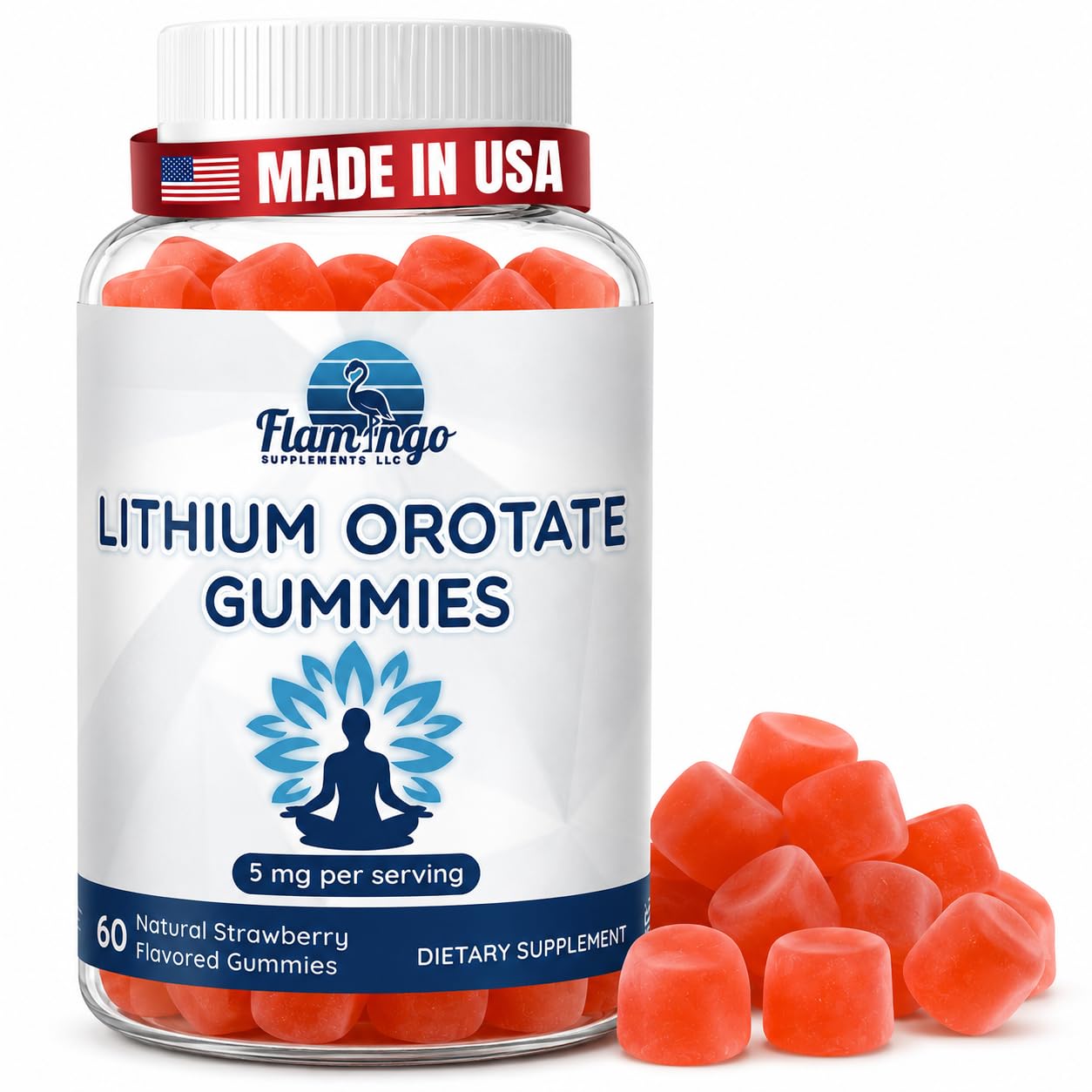 Flamingo Supplements Lithium Ootate Gummies 5mg (Per Serving) – Chewable Lithium Supplement – Gentle Daily Support – Vegan, Non-GMO, 60 Gummies