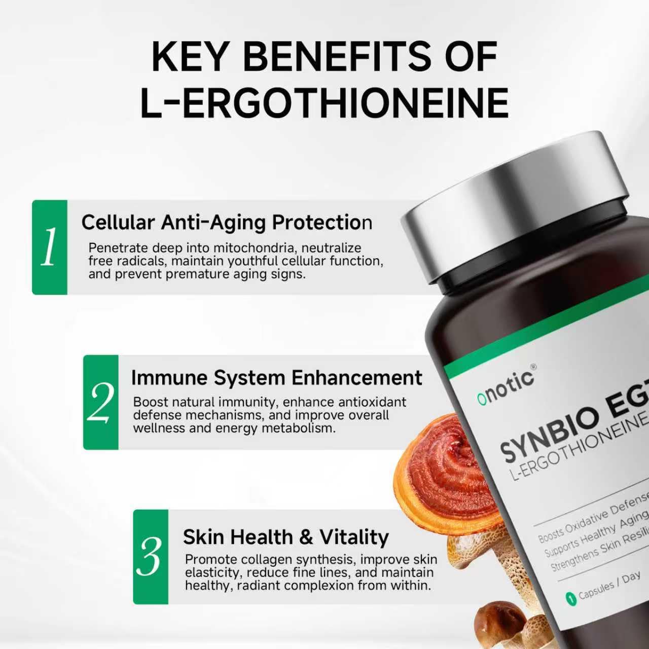 ONOTIC Ergothioneine Supplement 30mg EGT Capsules, 90 Capsules