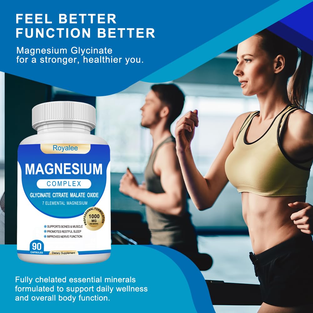 Royalee Magnesium Complex Supplement 1000mg with 7 Magnesium Forms Including Glycinate, Citrate, Malate, Taurate & Orotate Capsule, 90 Capsules