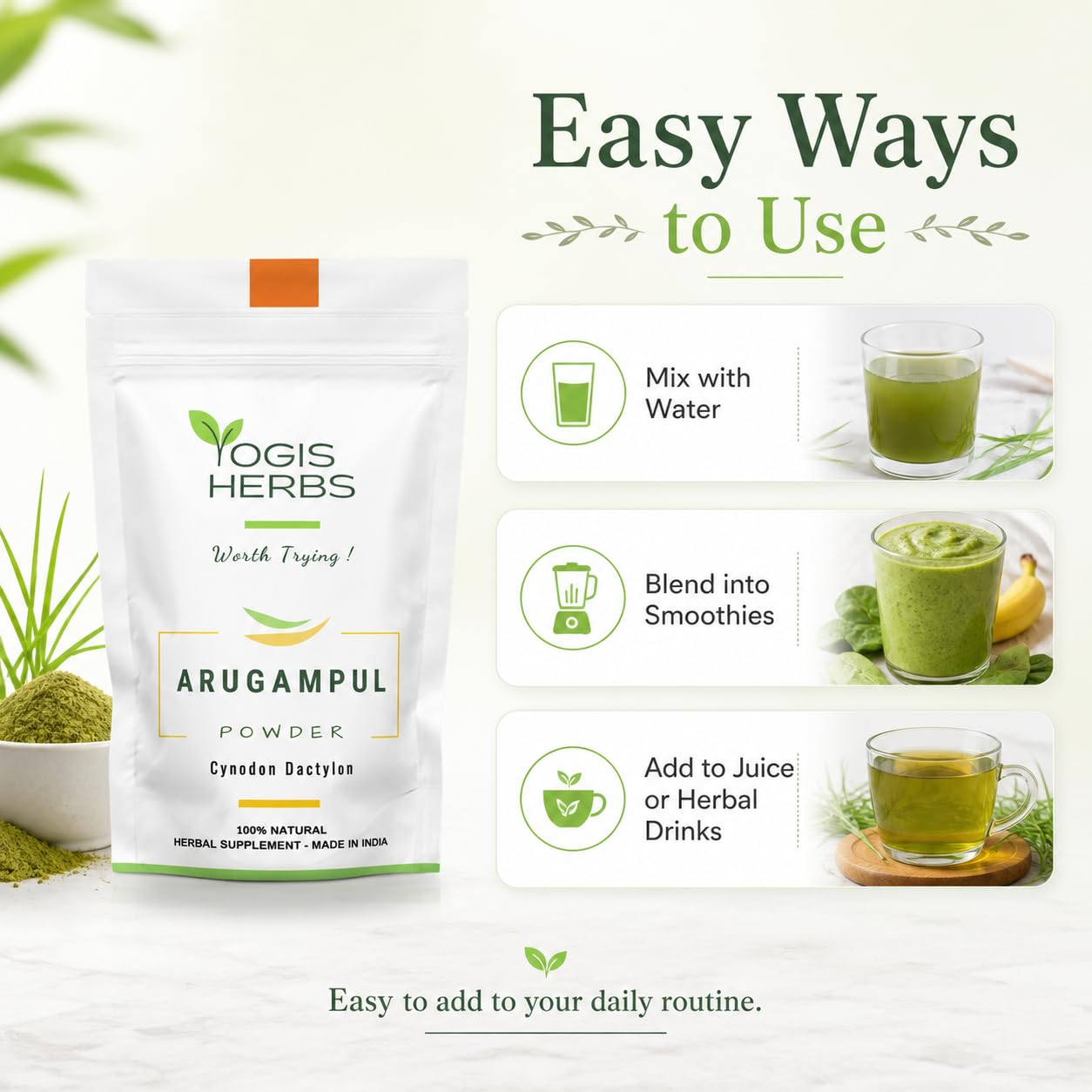 YOGIS HERBS Arugampul Powder 3.5 Ounce