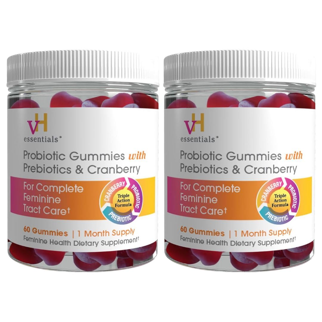 vH essentials Probiotic Gummies with Prebiotics & Cranberry for Urinary Tract Health, Supports Vaginal Microflora Balance, 120 Gummies