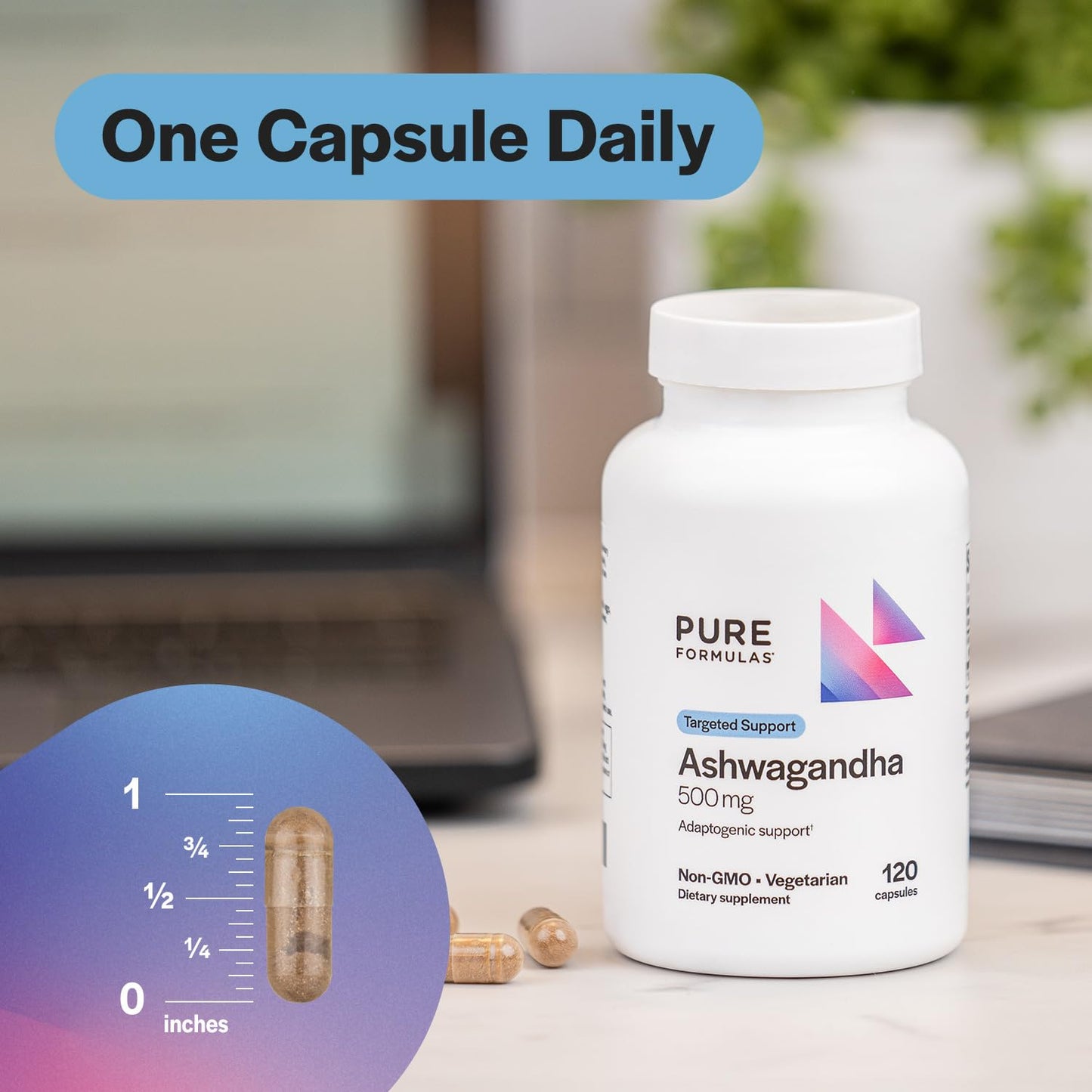 PureFormulas Ashwagandha 500mg, 120 Capsules