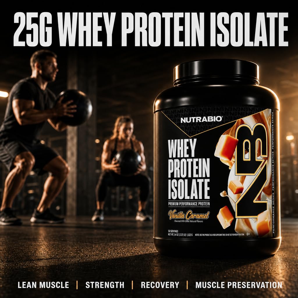 NutraBio 100% Whey Protein Isolate Protein Powder, Vanilla Caramel, 54 Servings