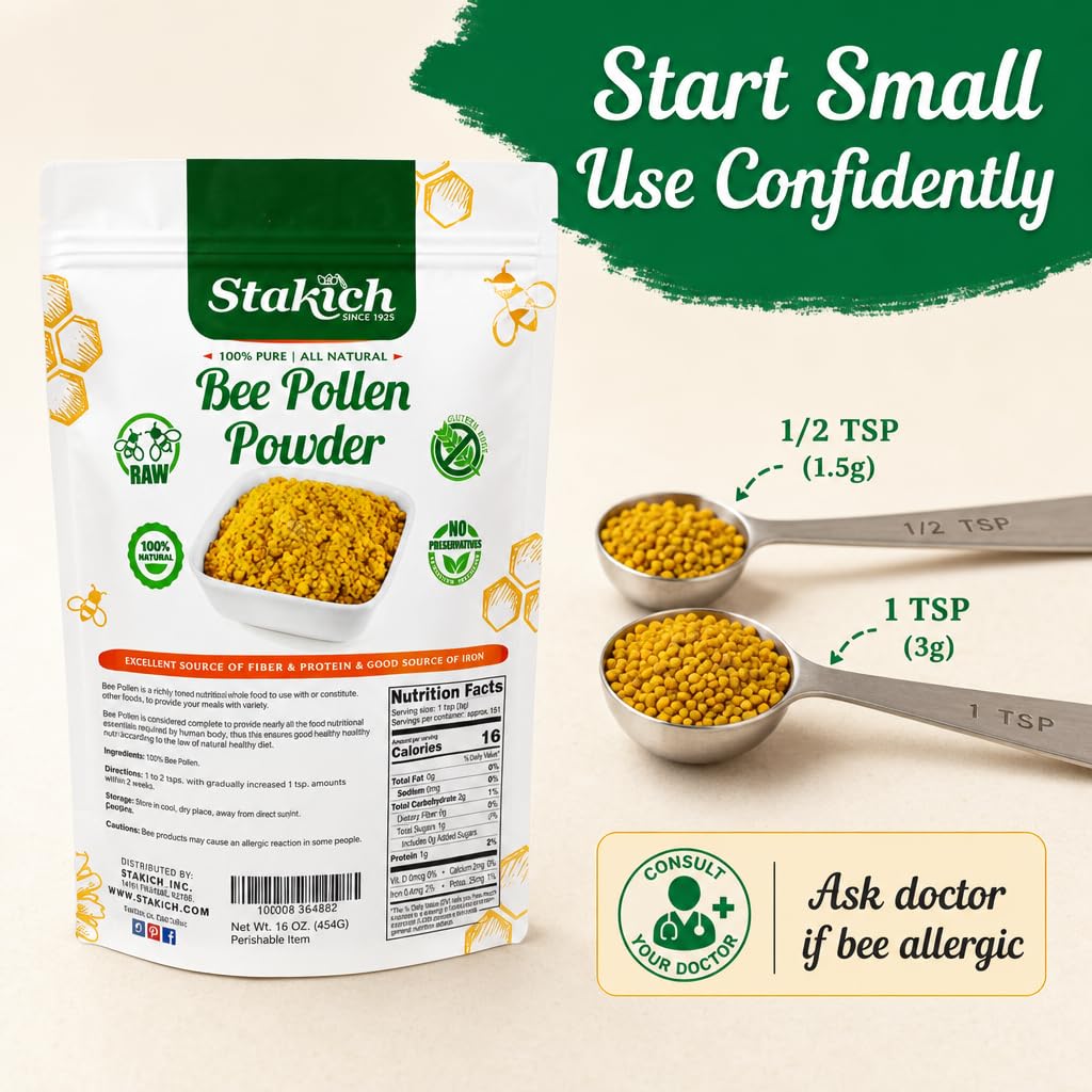 Stakich Bee Pollen Powder 16 oz