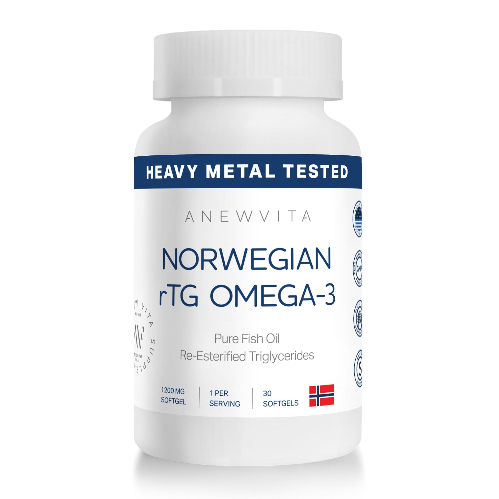 Anew Vita Norwegian rTG Omega 3 Fish Oil Supplement Softgel 30 Count