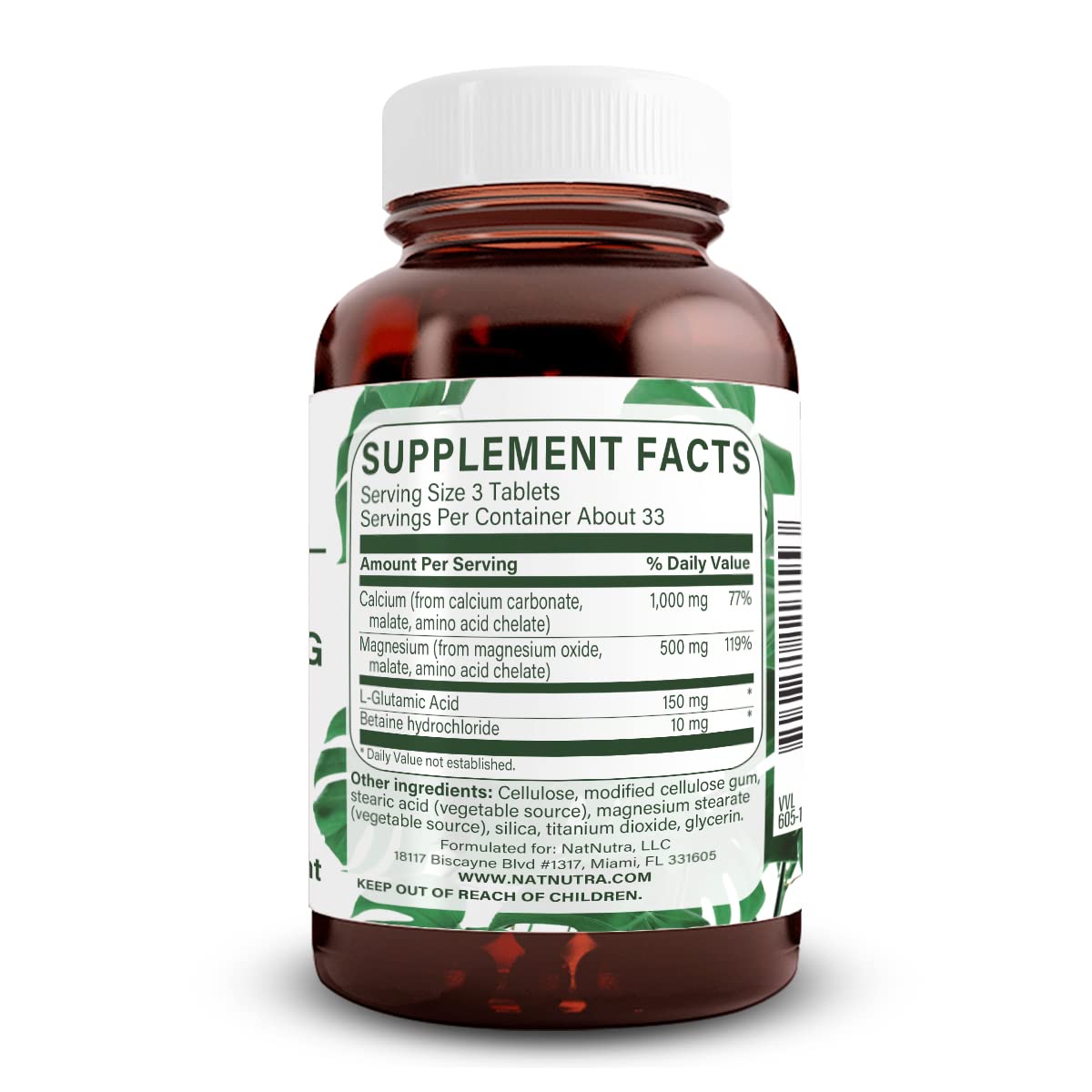 Natural Nutra Chelated Calcium Magnesium 1000/500 mg Supplements Plus Betaine HCL - Chelated Cal Mag Tablets, 100 Count