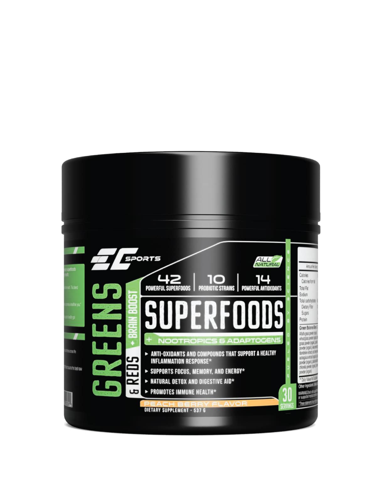 EC Sports Greens & Reds Blend Peach Berry Supplement Powder 537