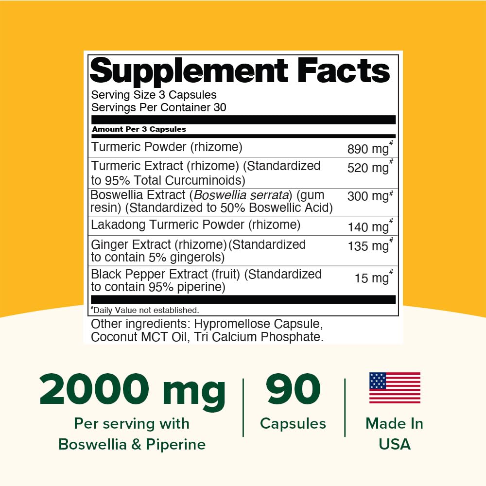 VAHDAM Turmeric Curcumin 2000mg (500mg Curcuminoids) with Boswellia & Piperine for Fast Absorption 90 Capsules