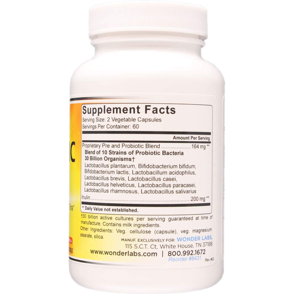 Wonder Laboratories Probiotic 30 Billion Good Bacteria (8 Lactobacillus Strains and 2 Bifidobacterium Strains), Nutritionally Support a Healthy Digestive System, 120 Capsules