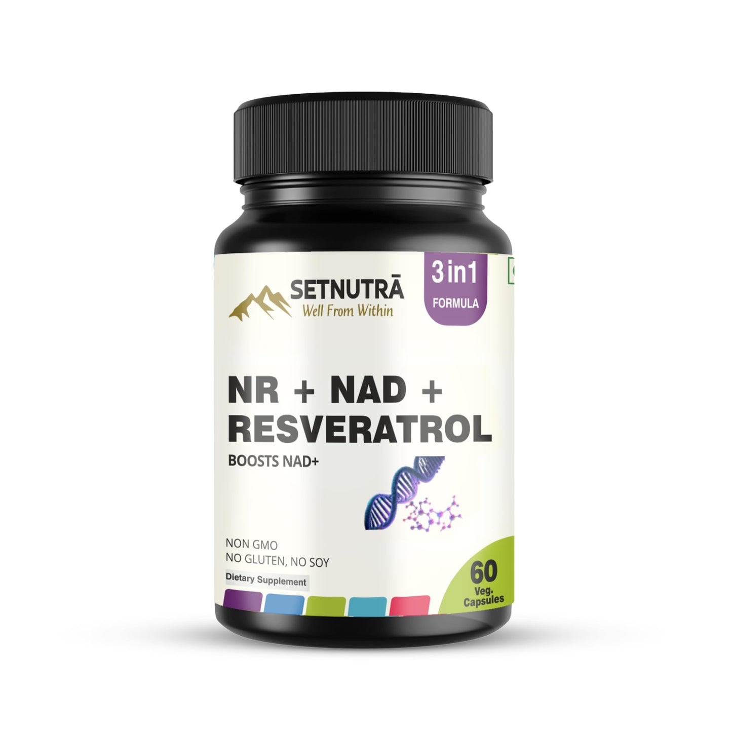 SETNUTRA Well From Within NR + NAD + Resveratrol Supplement, 3 in 1 NMN Alternative, NAD+ for Cellular Energy, Healthy Aging, Skin & Brain Support, 60 Veg Capsules