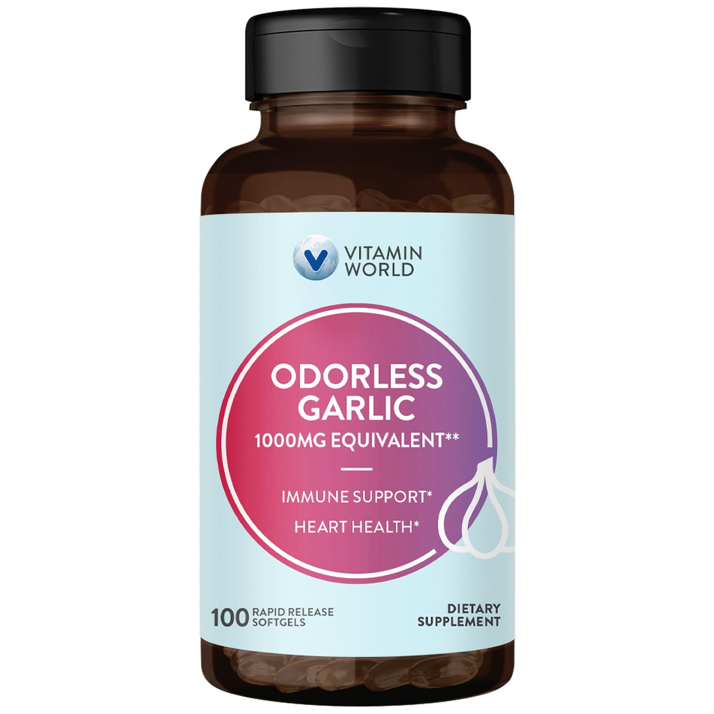 Vitamin World Odorless Garlic Softgels 1000 mg, 100 Rapid Release Softgels