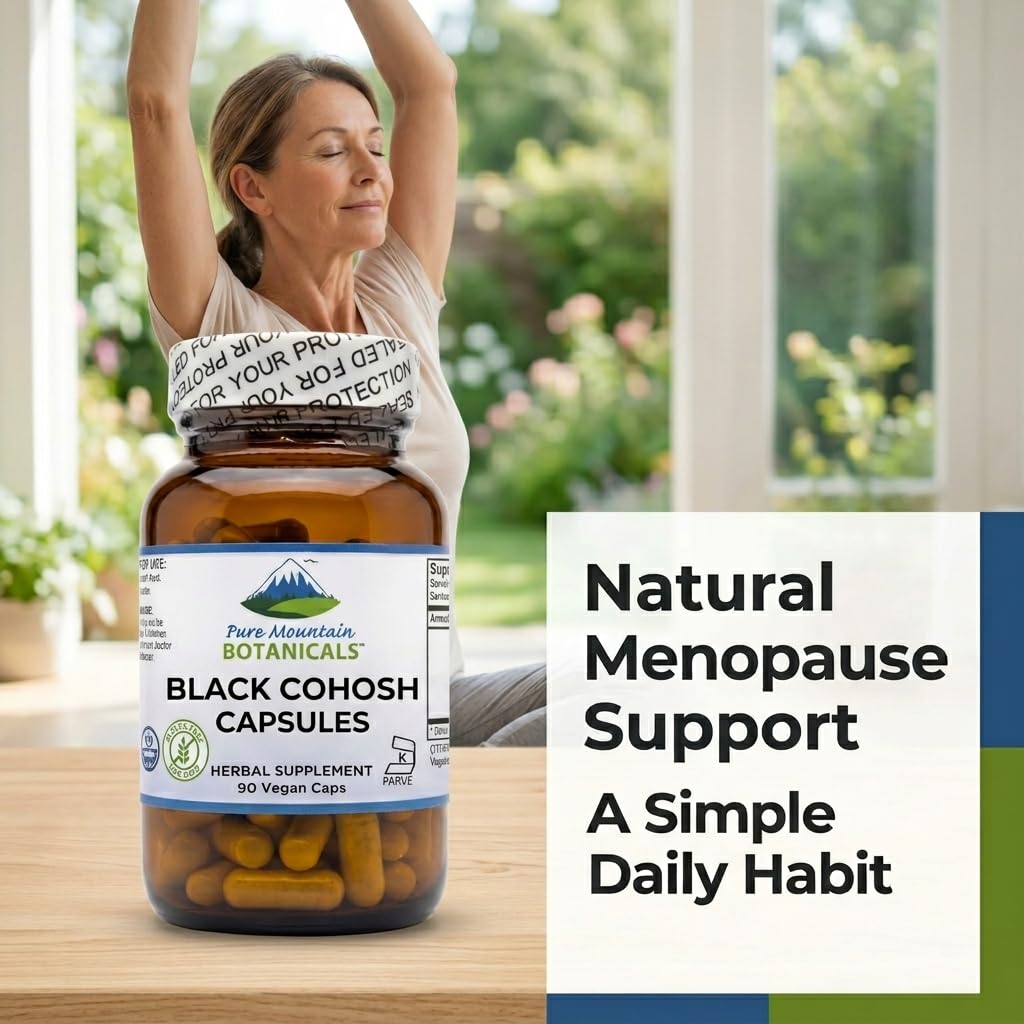 Pure Mountain Botanicals Black Cohosh Capsules 500mg - Menopause Support, 90 Capsules