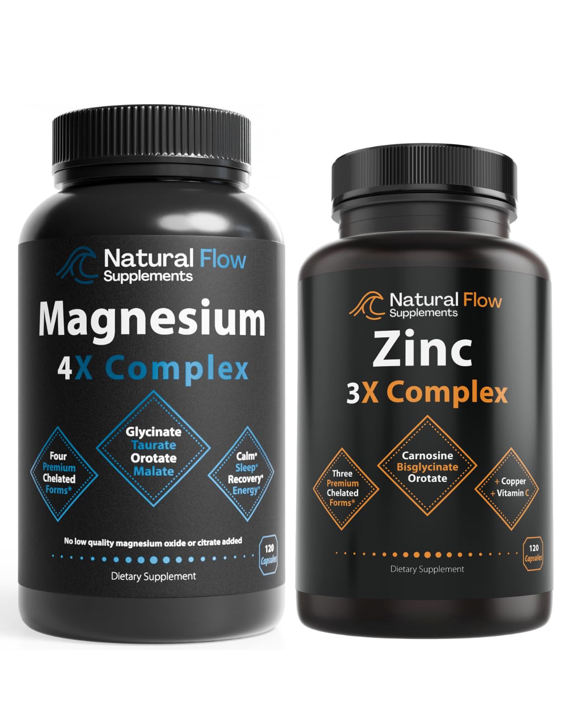 Natural Flow Supplements Magnesium and Zinc Complex with Copper and Vitamin C Capsules, 240 Capsules