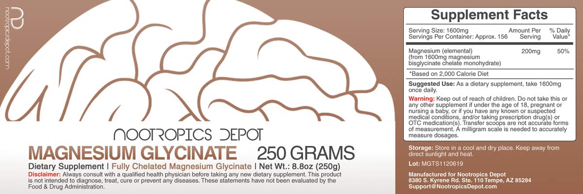 Nootropics Depot Magnesium Glycinate Powder 8.81 Ounce