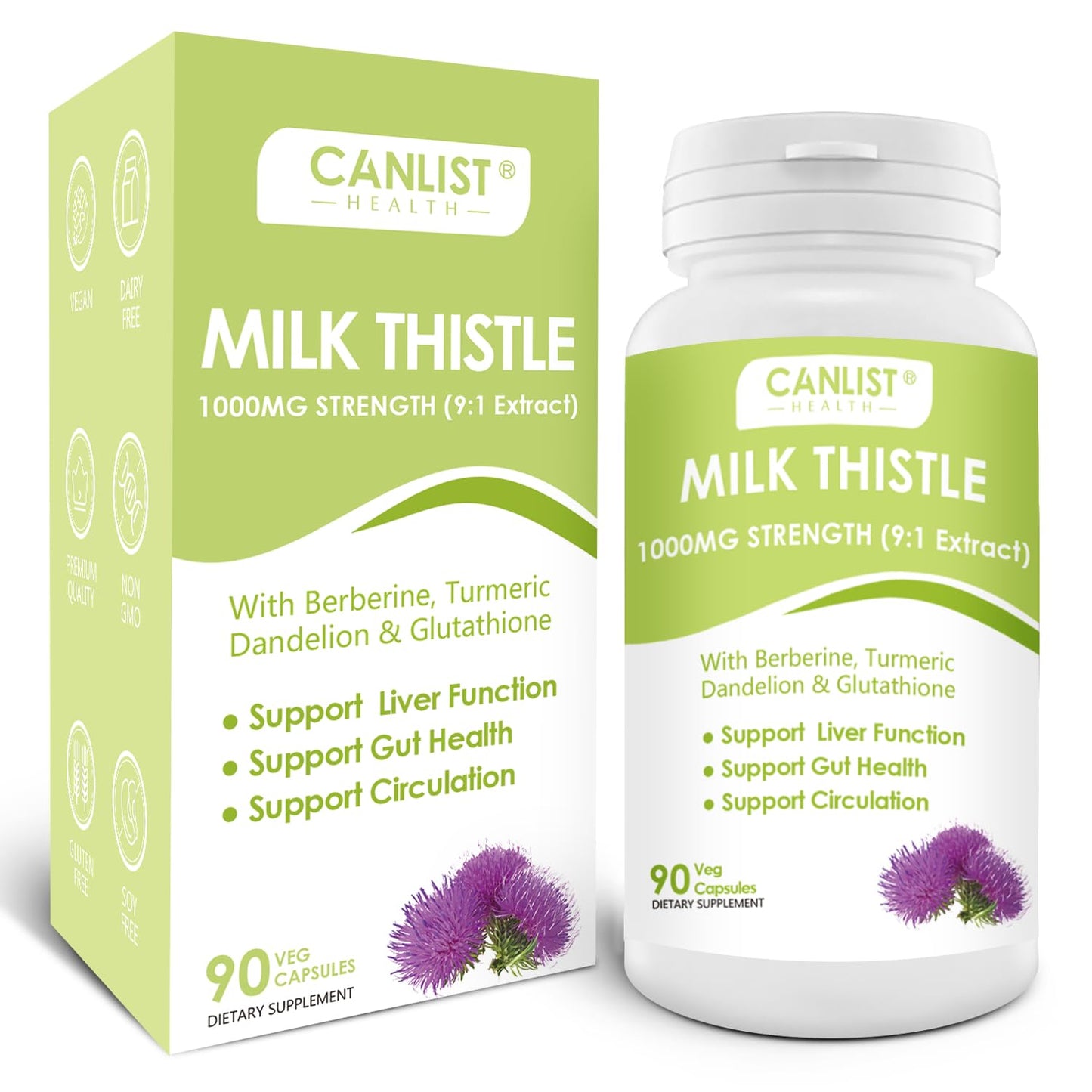 CANLIST Milk Thistle Capsules 1000mg Potent 9:1 Extract, Liver Health Support, Detox & Cleanse, Antioxidant & Gut Health, Non-GMO, Gluten-Free, 90 Capsules