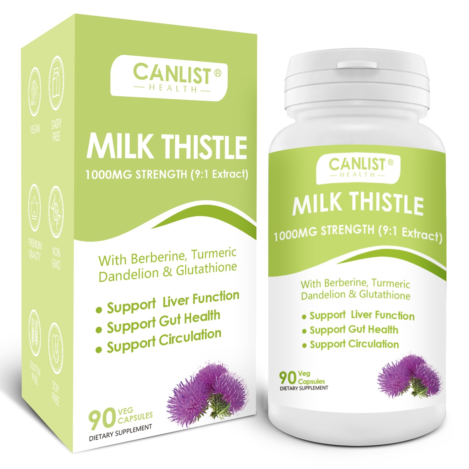 CANLIST Milk Thistle Capsules 1000mg Potent 9:1 Extract, Liver Health Support, Detox & Cleanse, Antioxidant & Gut Health, Non-GMO, Gluten-Free, 90 Capsules