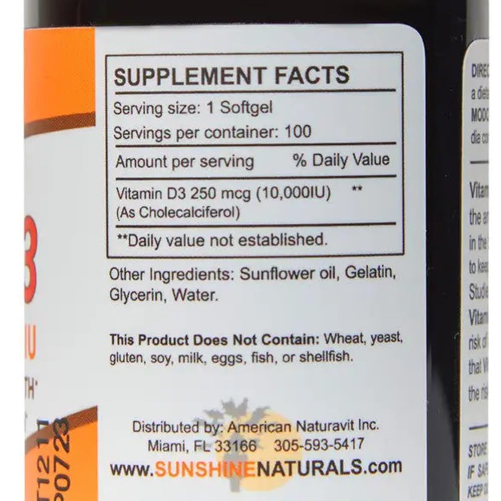 Sunshine Naturals Vitamin D3 Softgels 100 Count