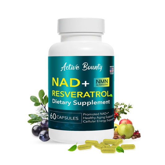 Active Bounty NAD+ Resveratrol with Quercetin – NMN Alternative for Cellular Energy, Focus & Healthy Aging, 500mg NAD+ Formula, Vegan, Non-GMO, Gluten-Free, Made in USA, 60 Capsules