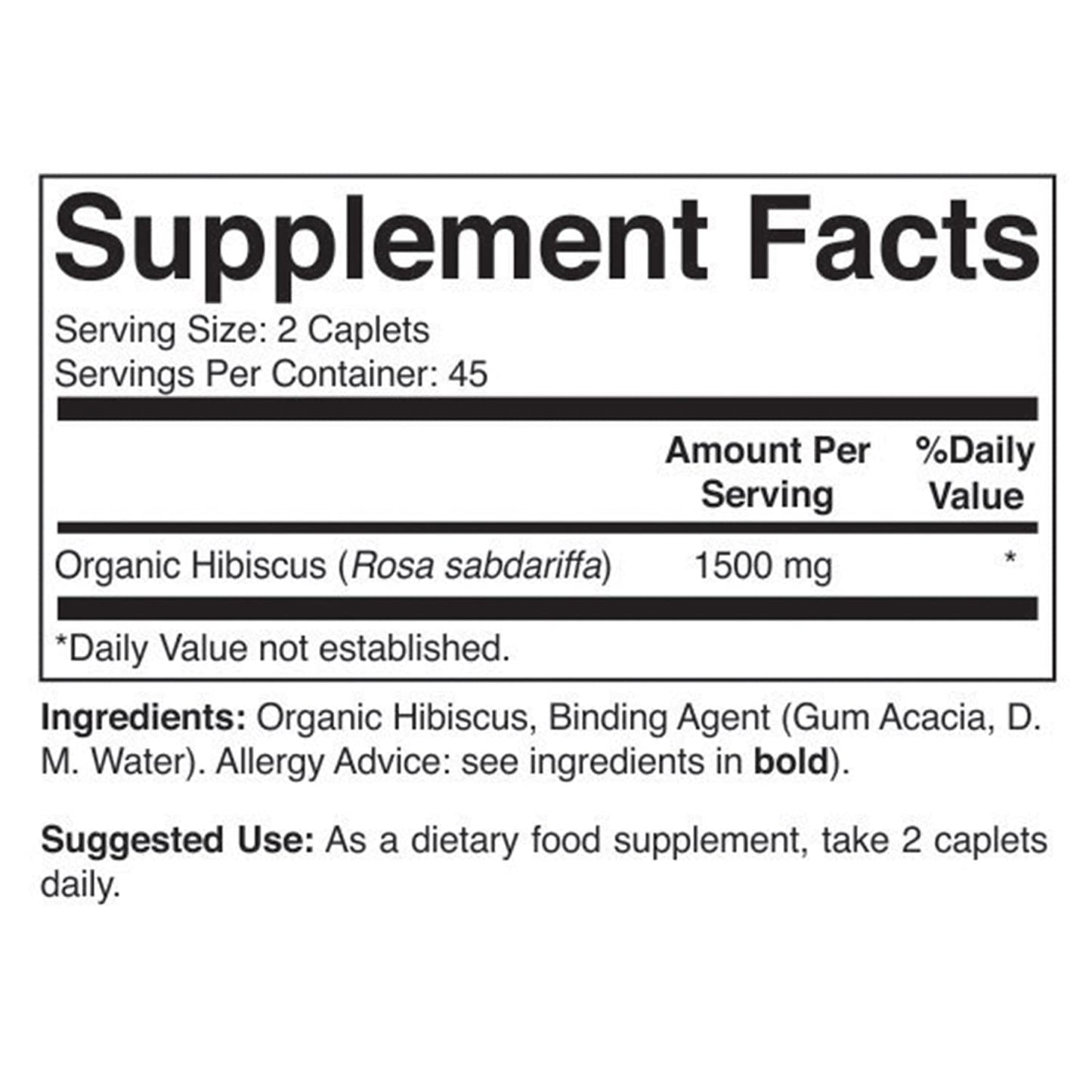 Brieofood Organic Hibiscus 1500mg Tablets 180 Count
