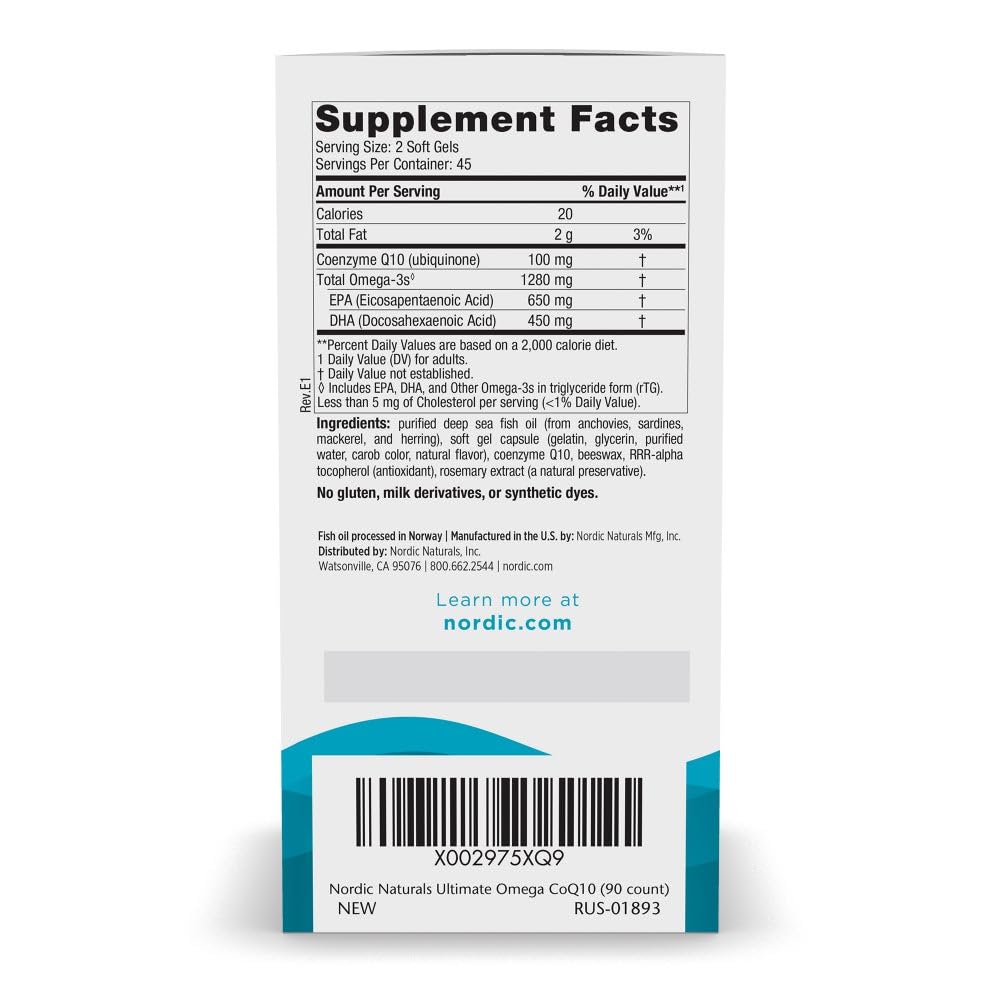 Nordic Naturals Ultimate Omega + CoQ10 Lemon Softgels, 90