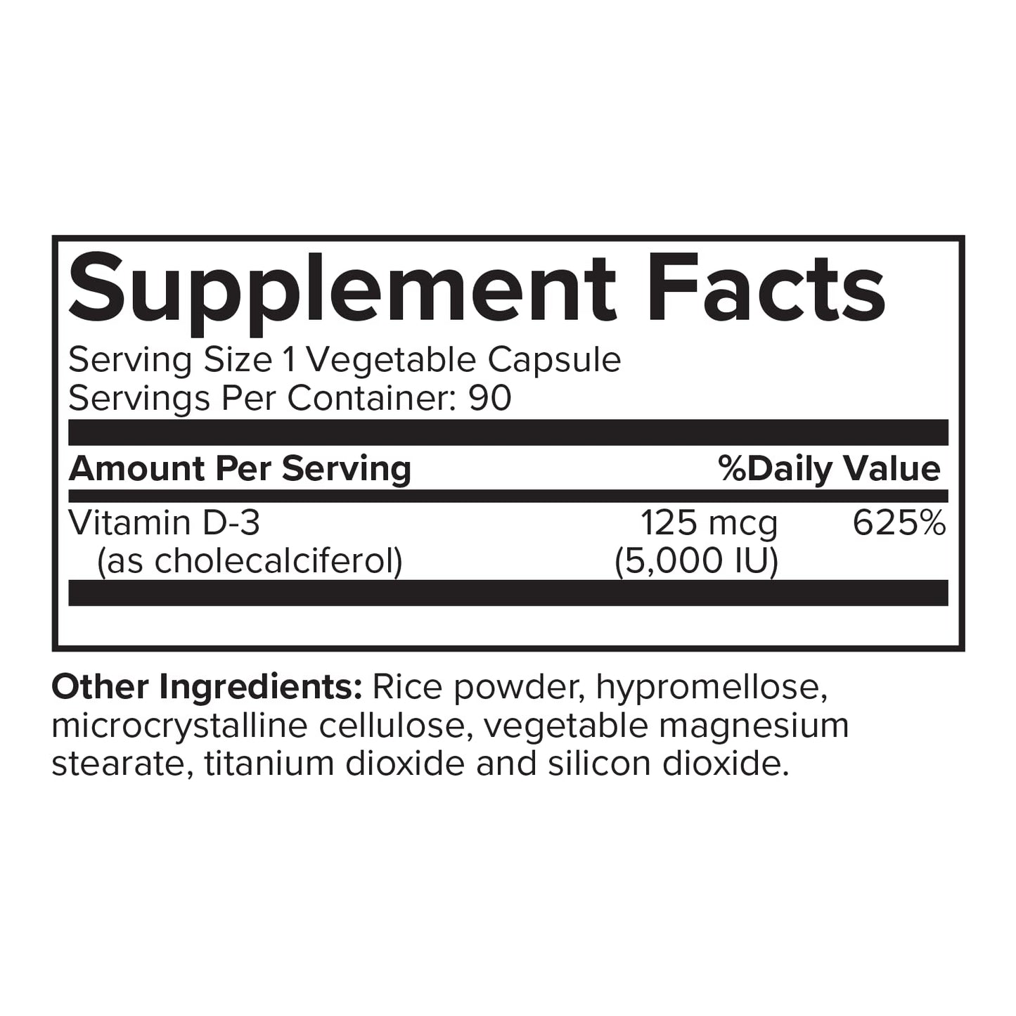 Portions Master Vitamin D3 5000 IU Vegetable Capsules, 90 Count