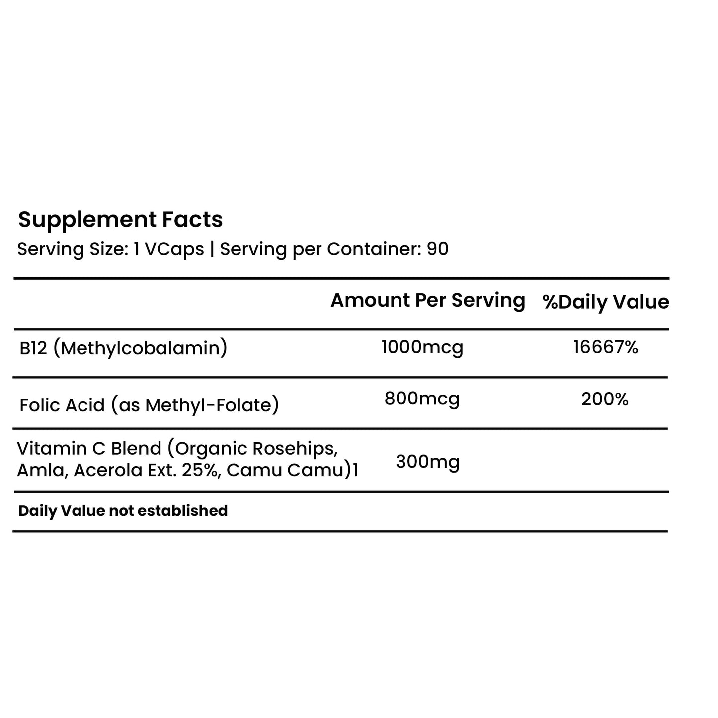 Green Organic Supplements Vitamin B12 & Folic Acid 1000mcg Capsules 90