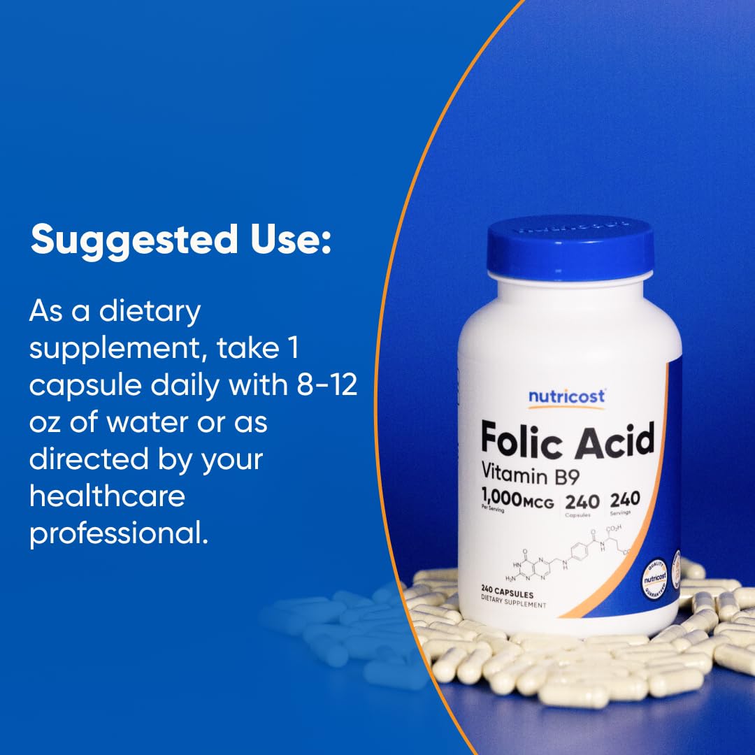 Nutricost Folic Acid (Vitamin B9) 1000 mcg Capsules 480