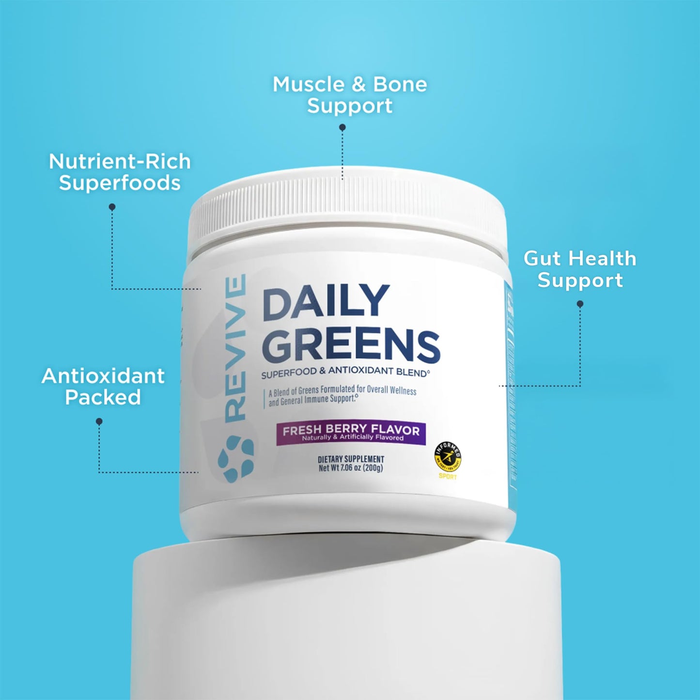 Revive Daily Green Powder Superfood (Fresh Berry) Powder, 30 Servings