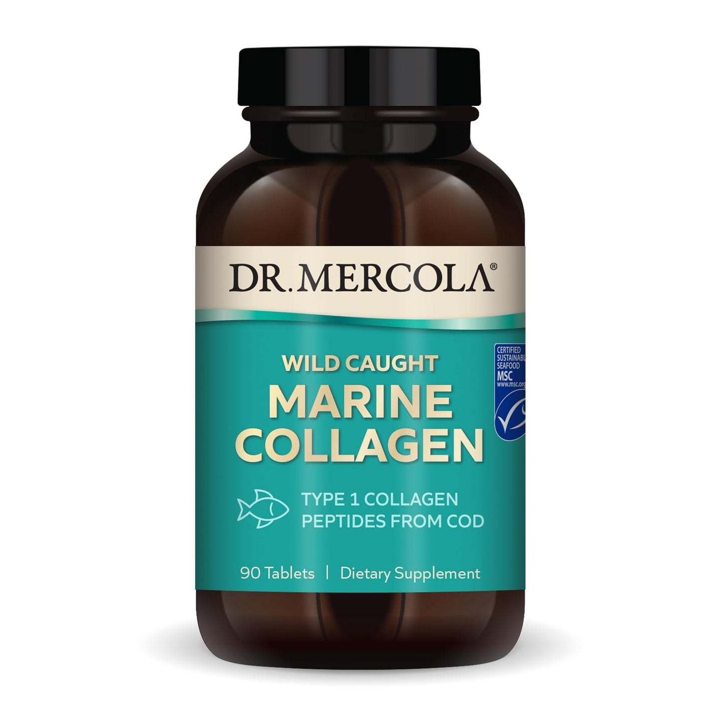 Dr. Mercola Marine Collagen - Supports Skin & Connective Tissue Health - Type I Collagen Peptides - MSC Certified Wild-Caught Cod, 90 Tablets