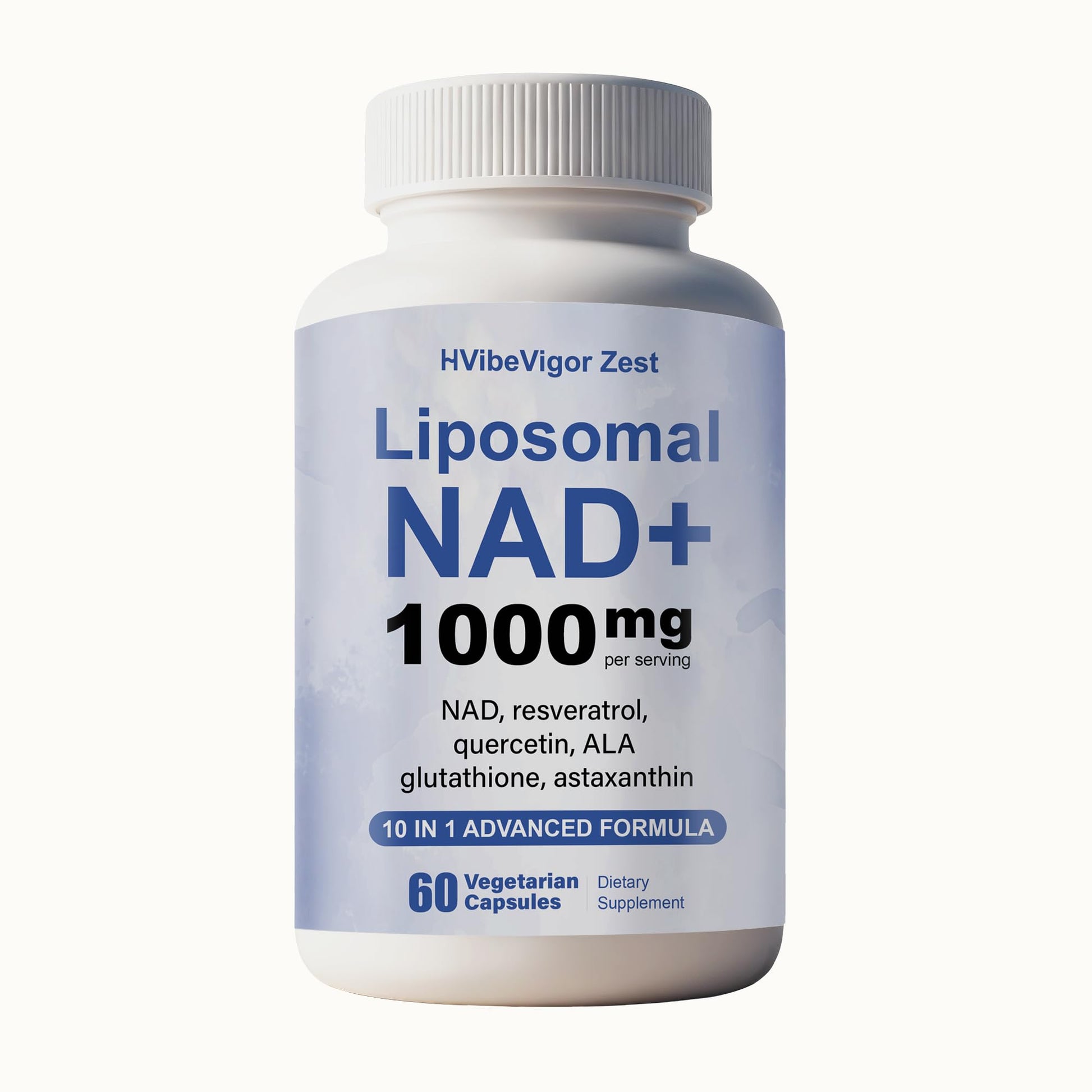HVibeVigor Zest NAD Supplement 1000mg Liposomal NAD+ with Resveratrol, Glutathione & Astaxanthin – Support Cellular Health, Stamina & Healthy Aging, NMN Supplement Alternative, 60 Capsules