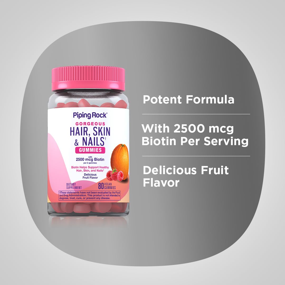 Piping Rock Hair Skin and Nails Vitamins Gummy 80 Count