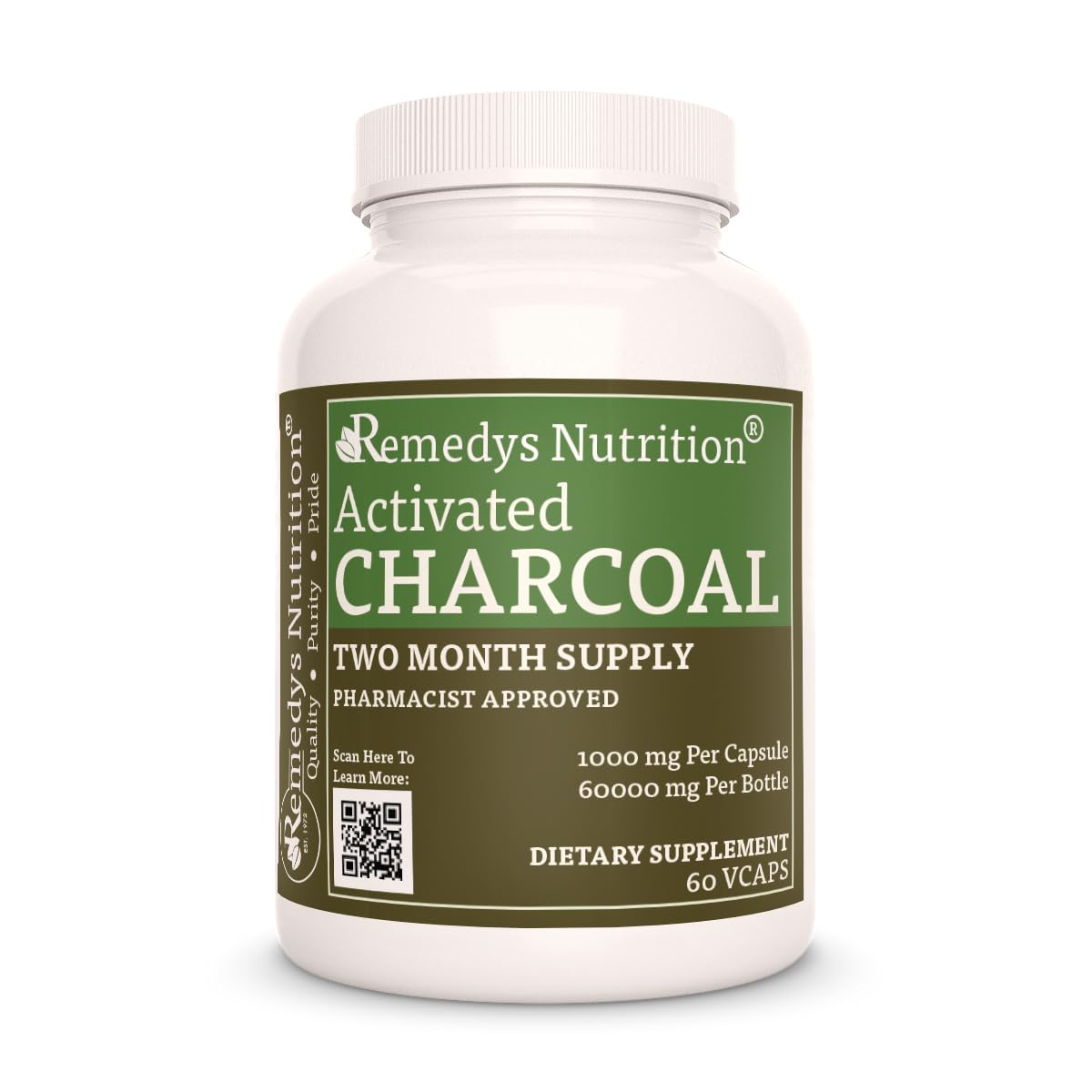 Remedy’s Nutrition Activated Charcoal 1000 mg Capsule 60 Count