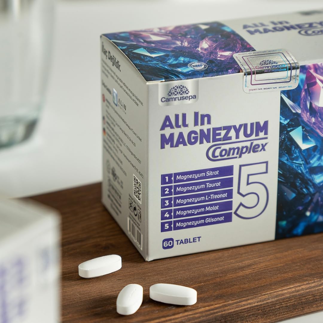 Camrusepa All in Magnesium Complex 5 – Five Forms of Magnesium (L-Threonate, Taurate, Citrate, Glycinate, Malate) – Supports Muscle Function, Nerve Support & Energy Production, 60 Tablets