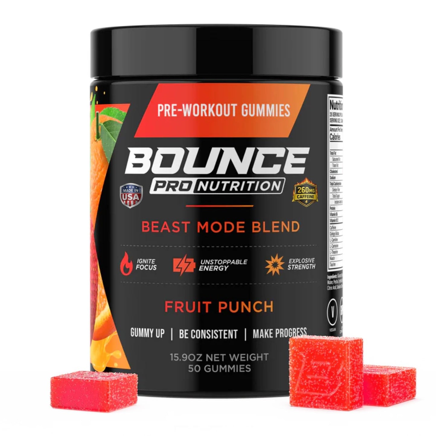 Bounce Pro Beast Mode Pre Workout Gummies, 50 Count