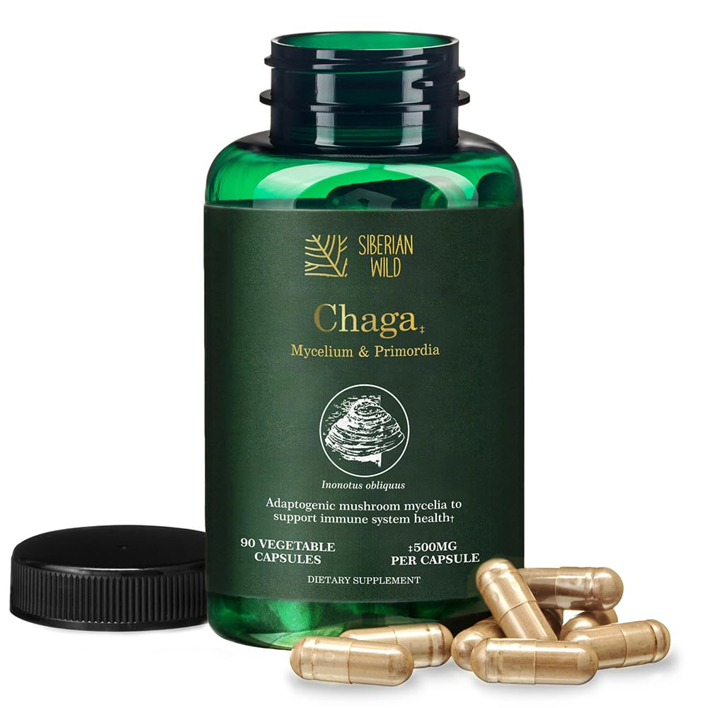 Siberian Wild White Chaga Mycelium Primordia Mushrooms Capsules 90 Capsules