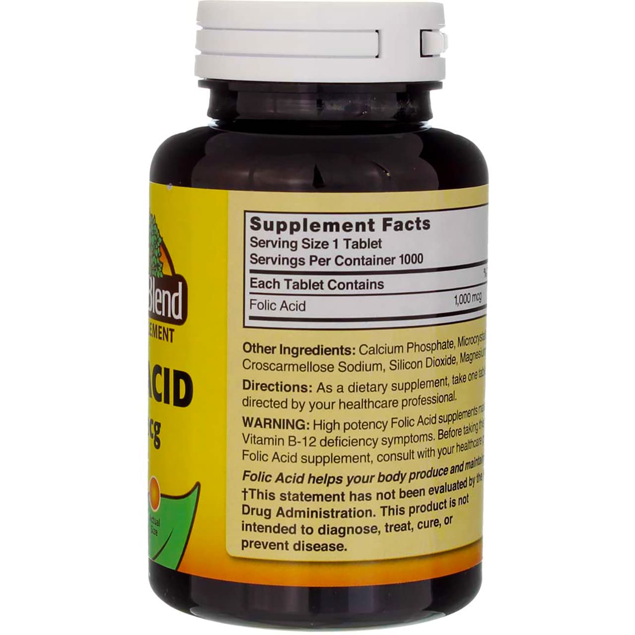 Nature's Blend Folic Acid 1000 mcg, 3000 Tablets