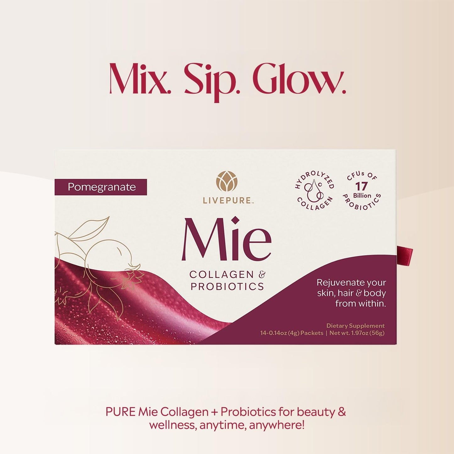 PURE Mie Collagen + Probiotics Pomegranate Powder 1.97 oz