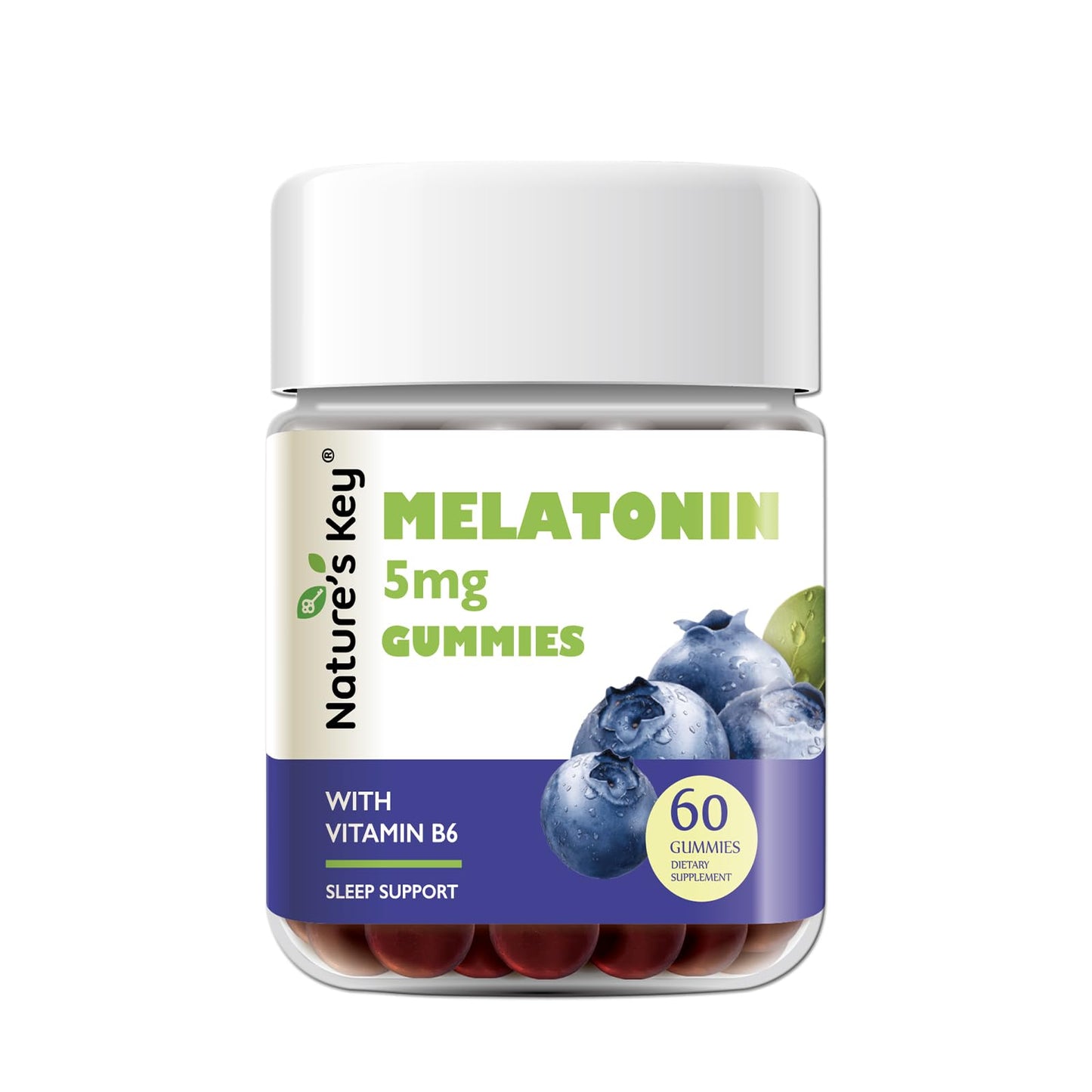 Nature's Key Melatonin Gummies 5mg with Vitamin B6 Sleep Support, Blueberry, 60 Count