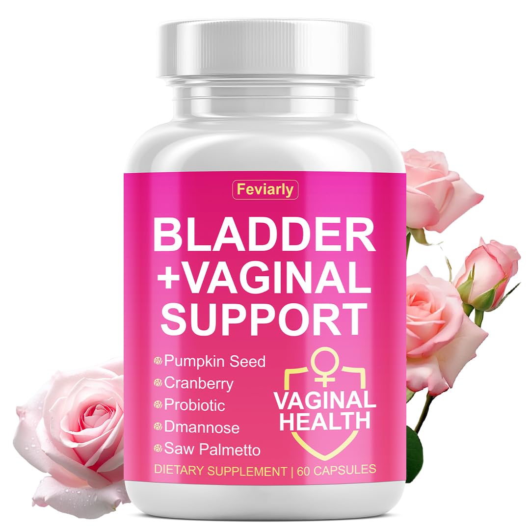 Feviarly Bladder Control Supplement for Women, Daily Urinary & Vaginal Support with Cranberry, Pumpkin Seeds, Probiotics, D-mannose, Saw Palmetto 60 Capsules