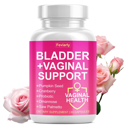 Feviarly Bladder Control Supplement for Women, Daily Urinary & Vaginal Support with Cranberry, Pumpkin Seeds, Probiotics, D-mannose, Saw Palmetto 60 Capsules