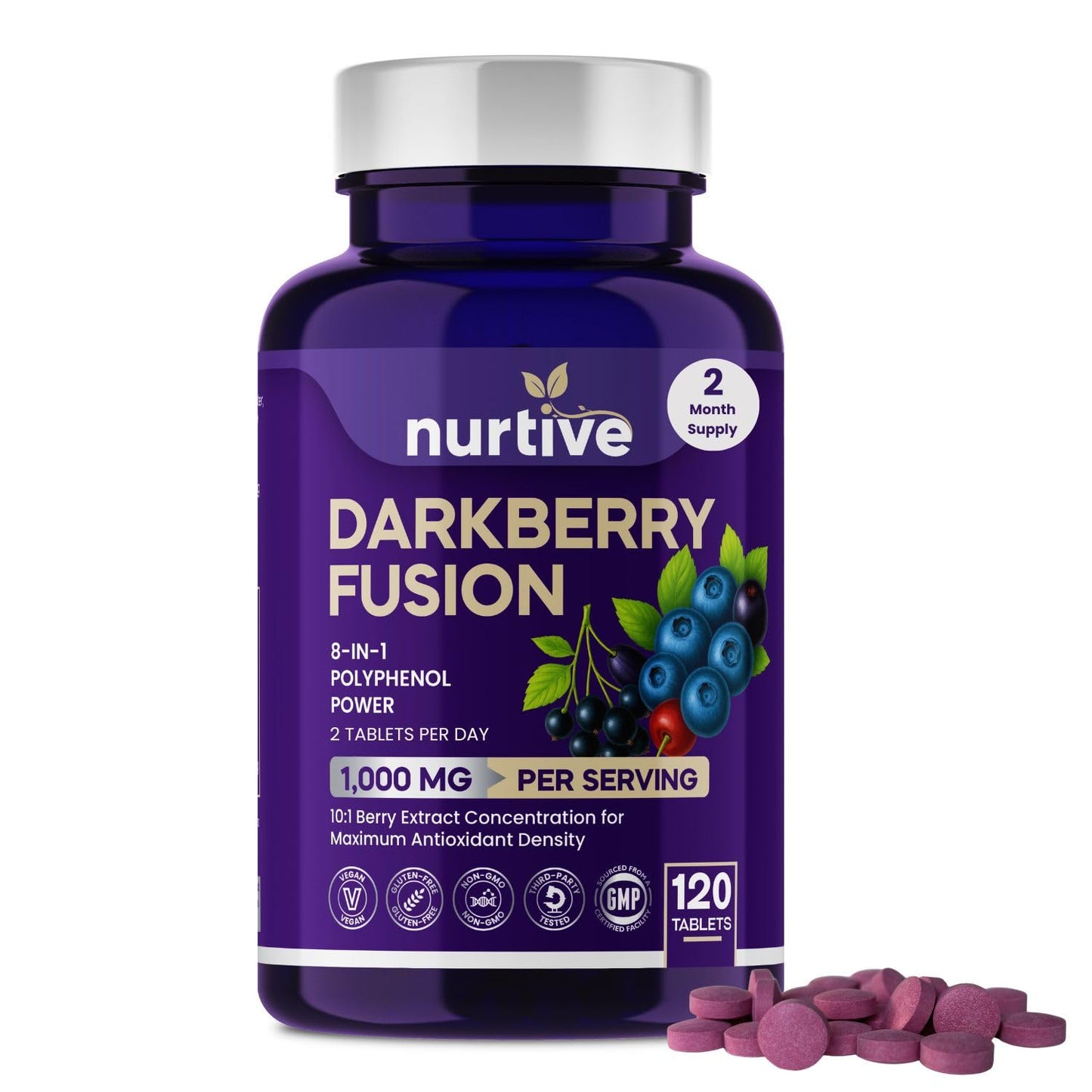 NURTIVE Darkberry Fusion Tablets, 1000 mg, 120 Tablets