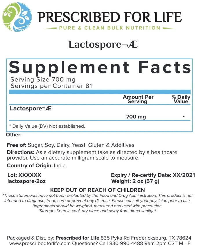 Prescribed For Life Lactospore Probiotic Powder for Gut Health, 11.02 lb