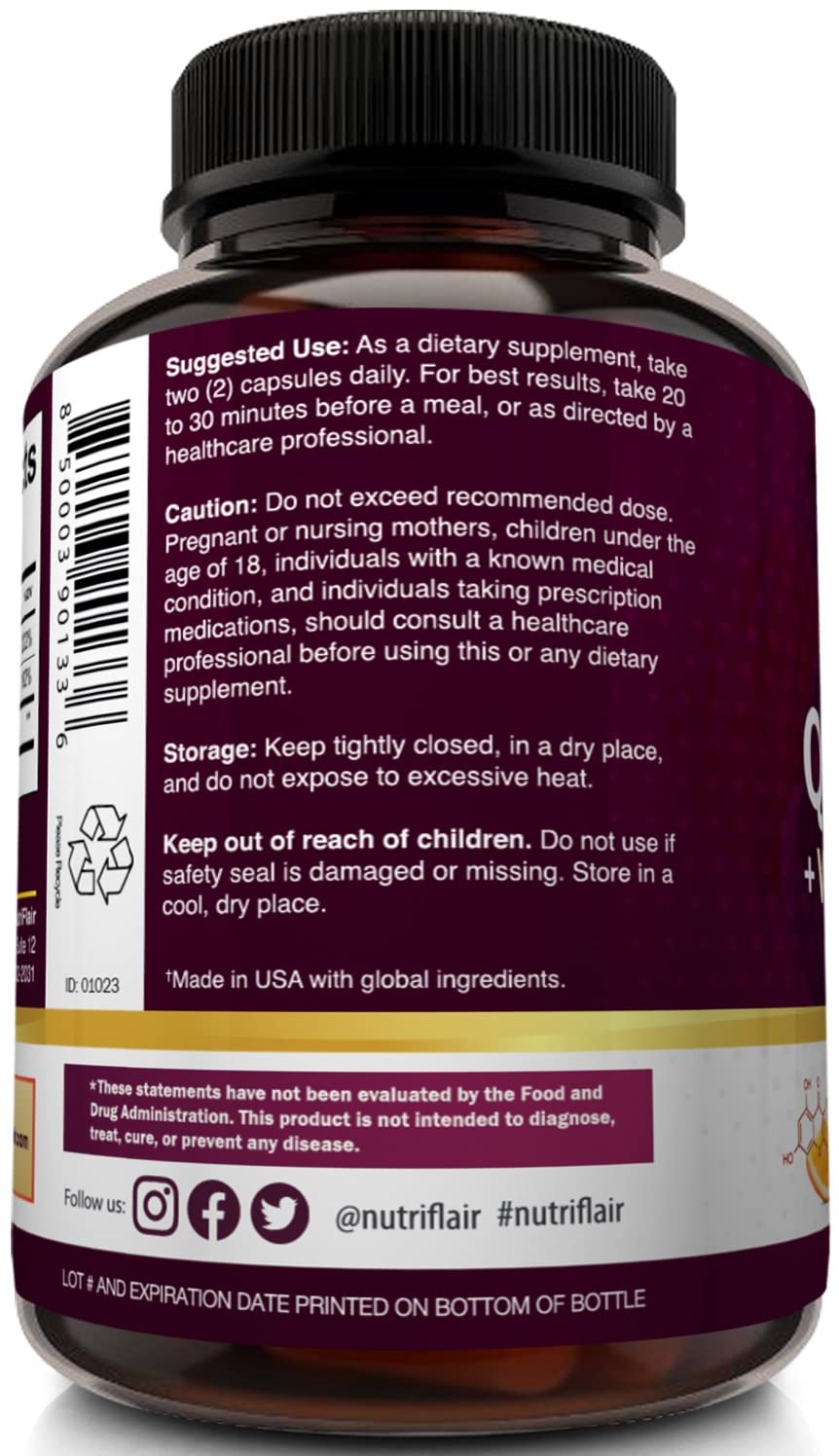 NutriFlair Quercetin 1200mg with Vitamin C and Zinc Capsule, 120 Count