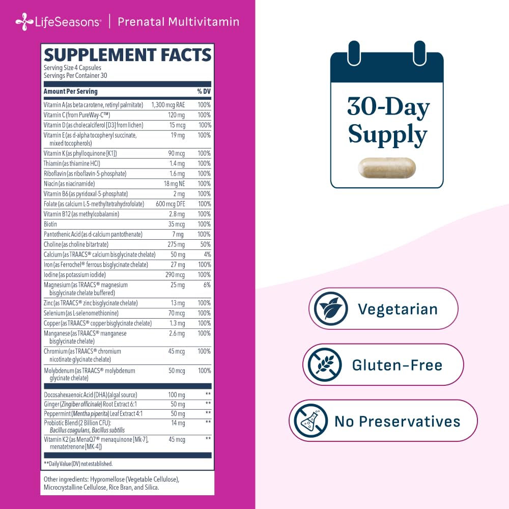 LifeSeasons Prenatal Multivitamin with DHA Omega-3 Capsules, 120 Count