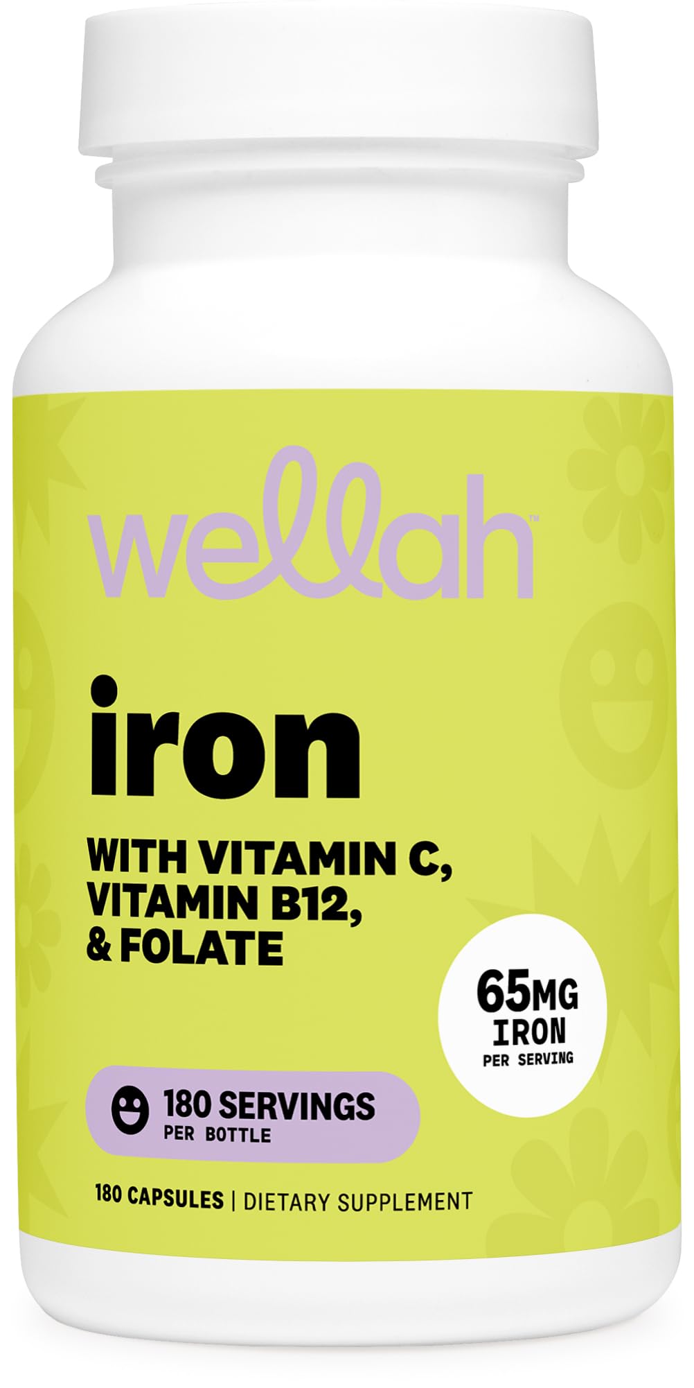 Wellah Iron Supplement for Women 65mg Capsules, 180 Count