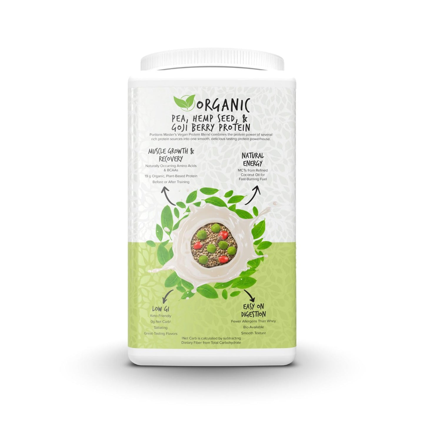 Portions Master Vegan Protein Blend, Pea Hemp Goji + MCT Powder, 26.4 Servings