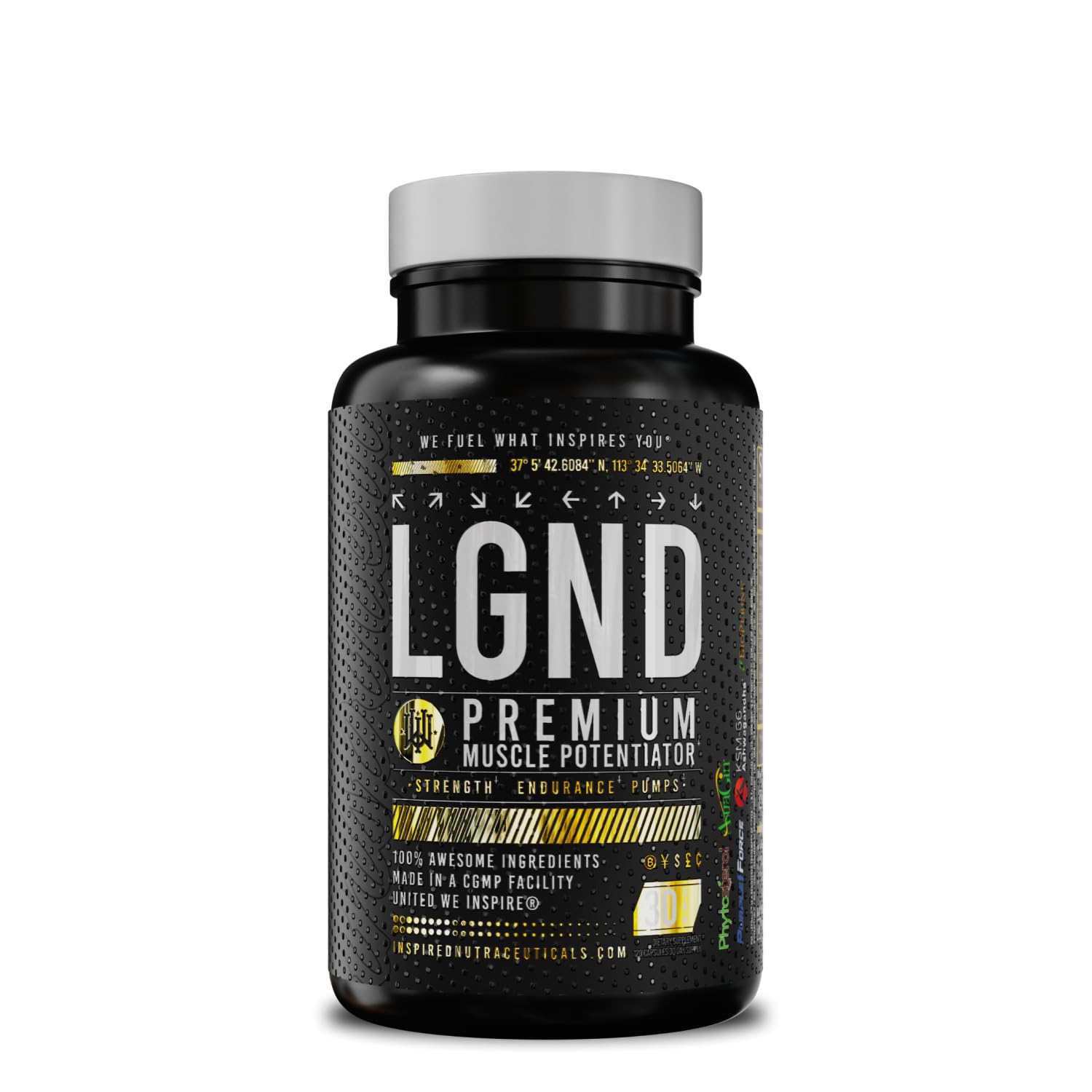 Inspired Nutraceuticals LGND Plant-Based Muscle Builder Supplement - Natural Support with KSM-66 Ashwagandha, Longjack & PurpleForce - Energy, Strength & Endurance for Men & Women, 120 Capsules